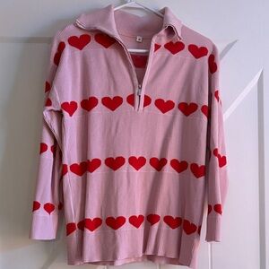 Amazon Pink and Red Heart Women's Turtleneck Sweater